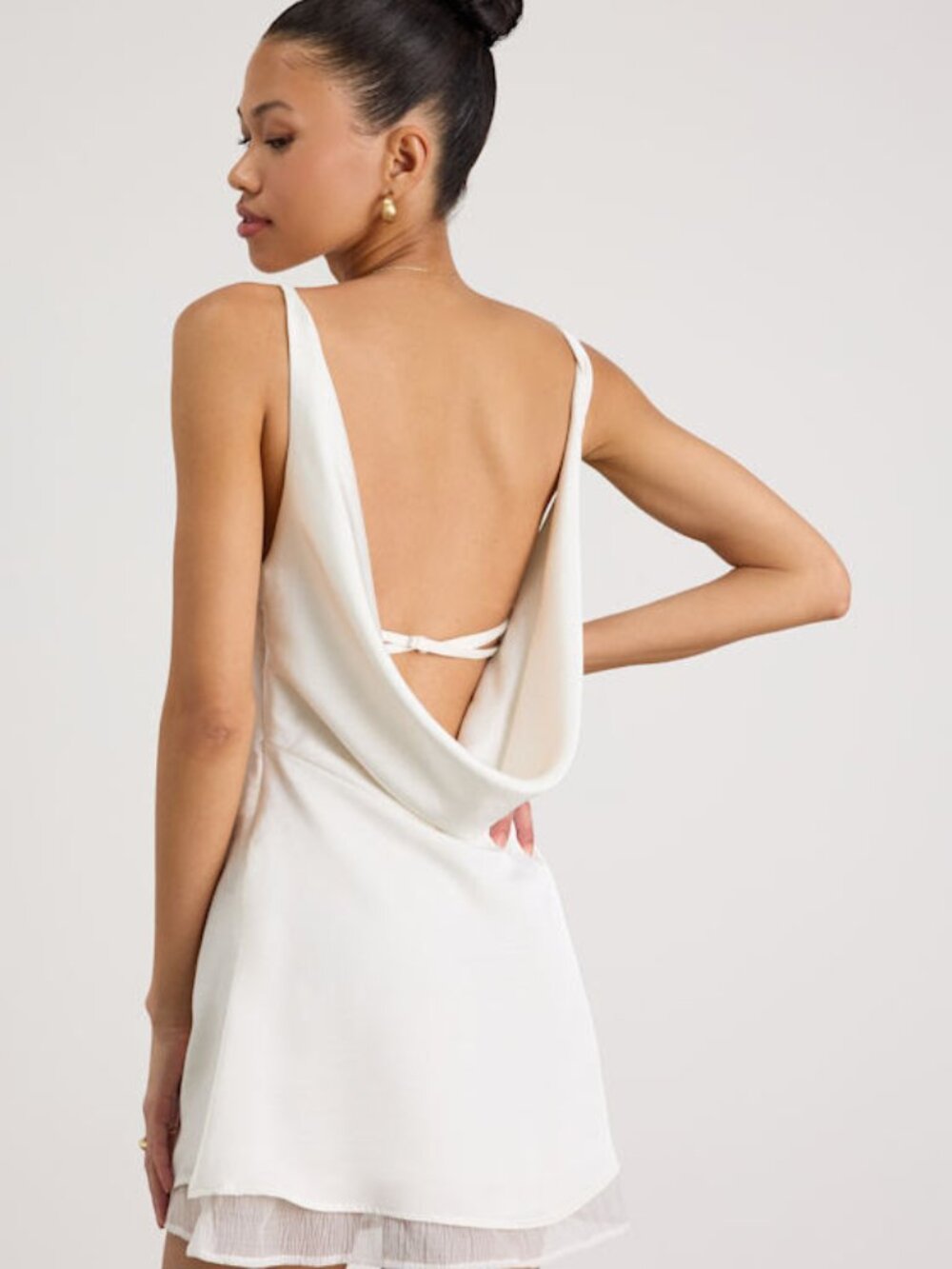 Dandria White Satin Cowl Back Mini Dress